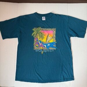 Vintage 90s Hawaii Maui Graphic Teal T-Shirt